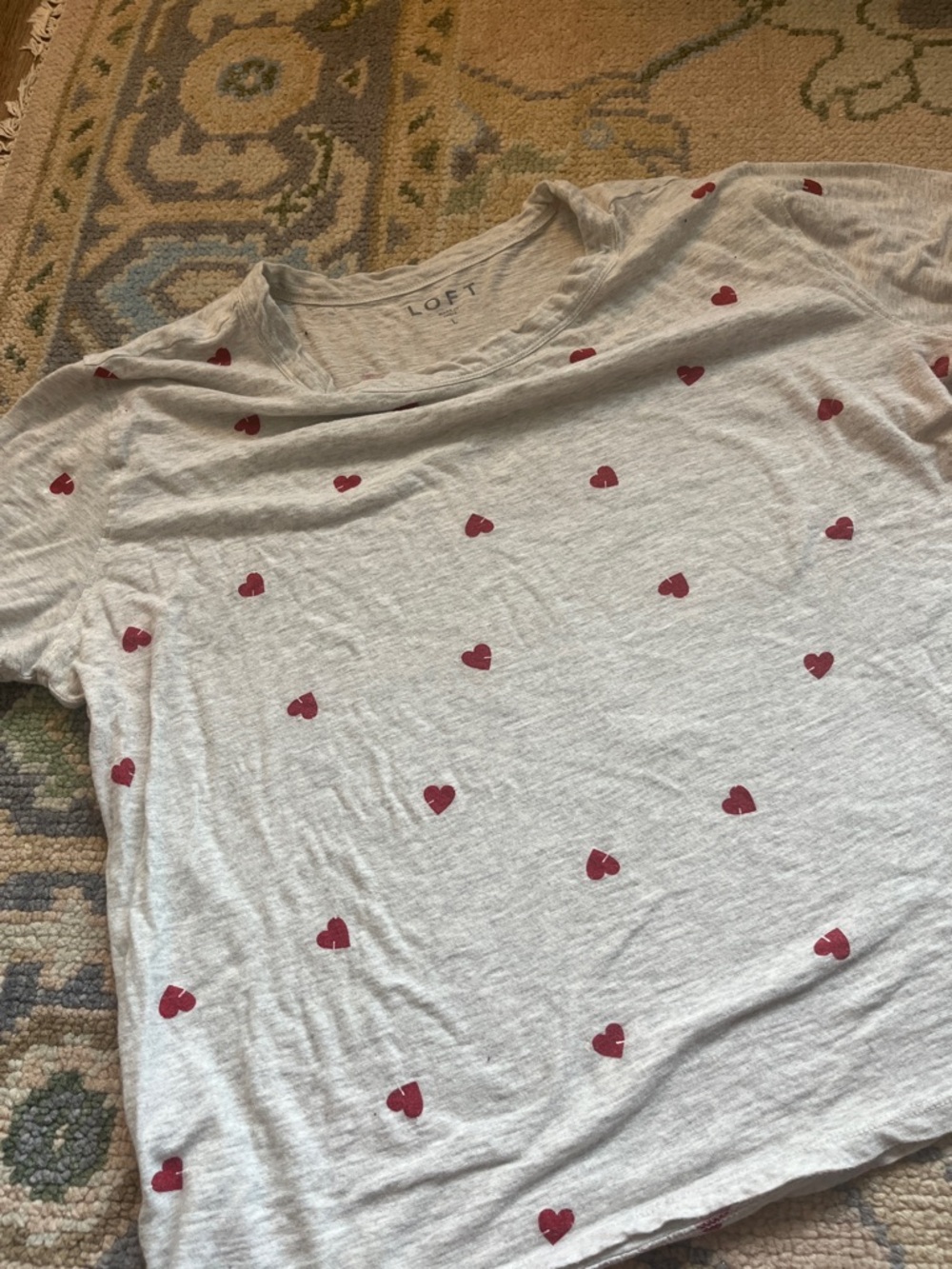LOFT Light Gray Short Sleeve Tee with Red Heart Print
